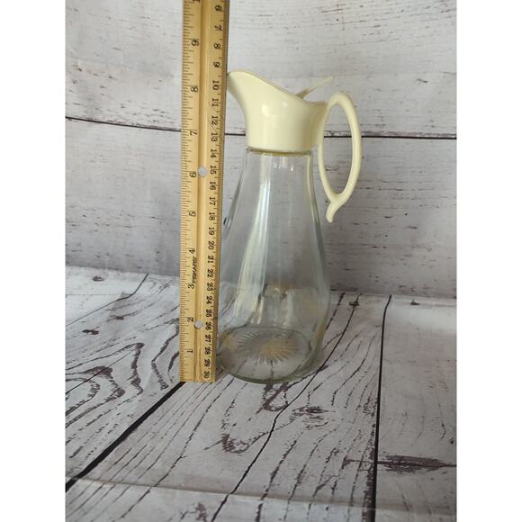 Log Cabin Syrup Pitcher Glass Bottle Eagle Brown Yellow Vintage Kitchen - Picture 7 of 7